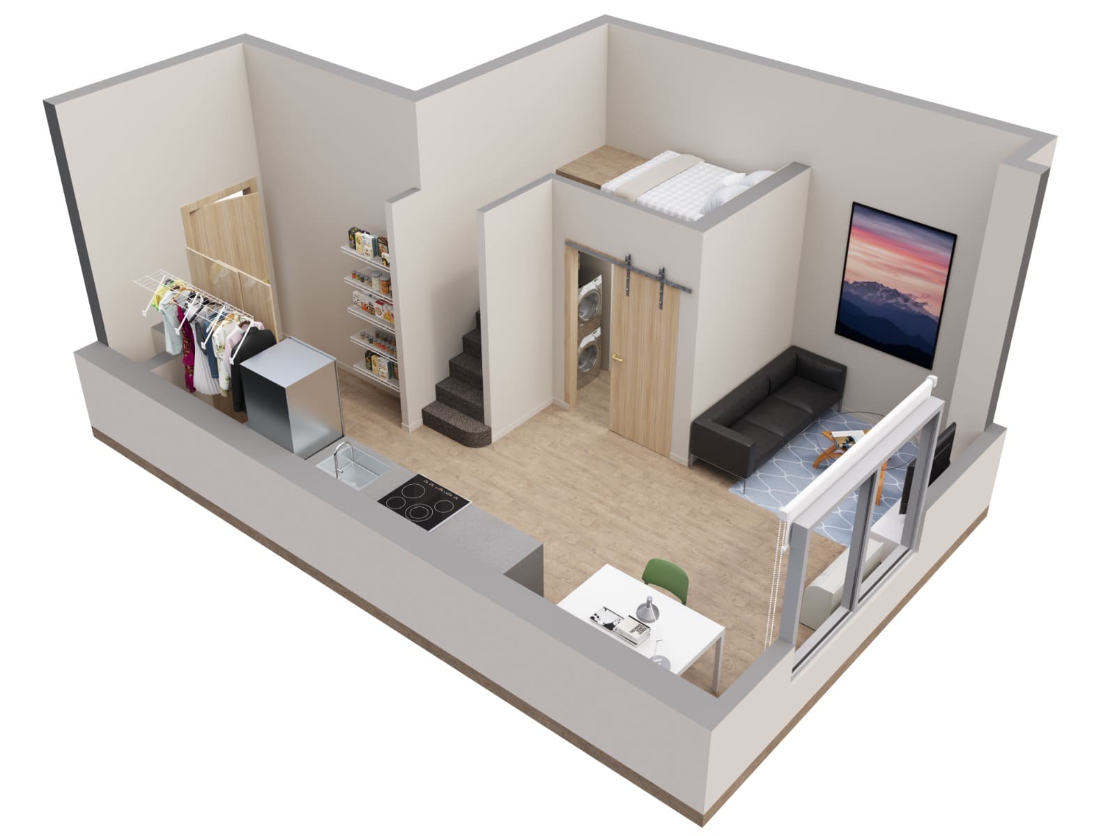 3D Render of a Custom Student Unit in Apartment(2), New York, USA